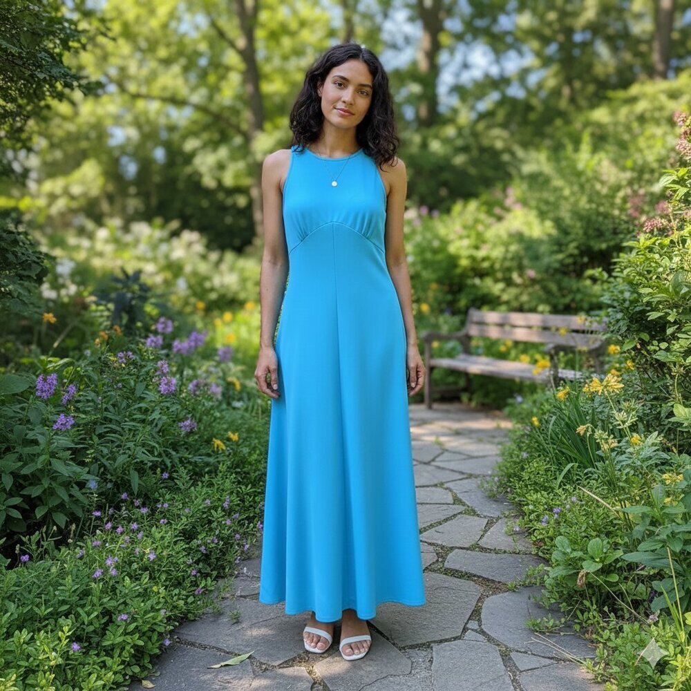 Vintage 80s bright blue maxi dress small